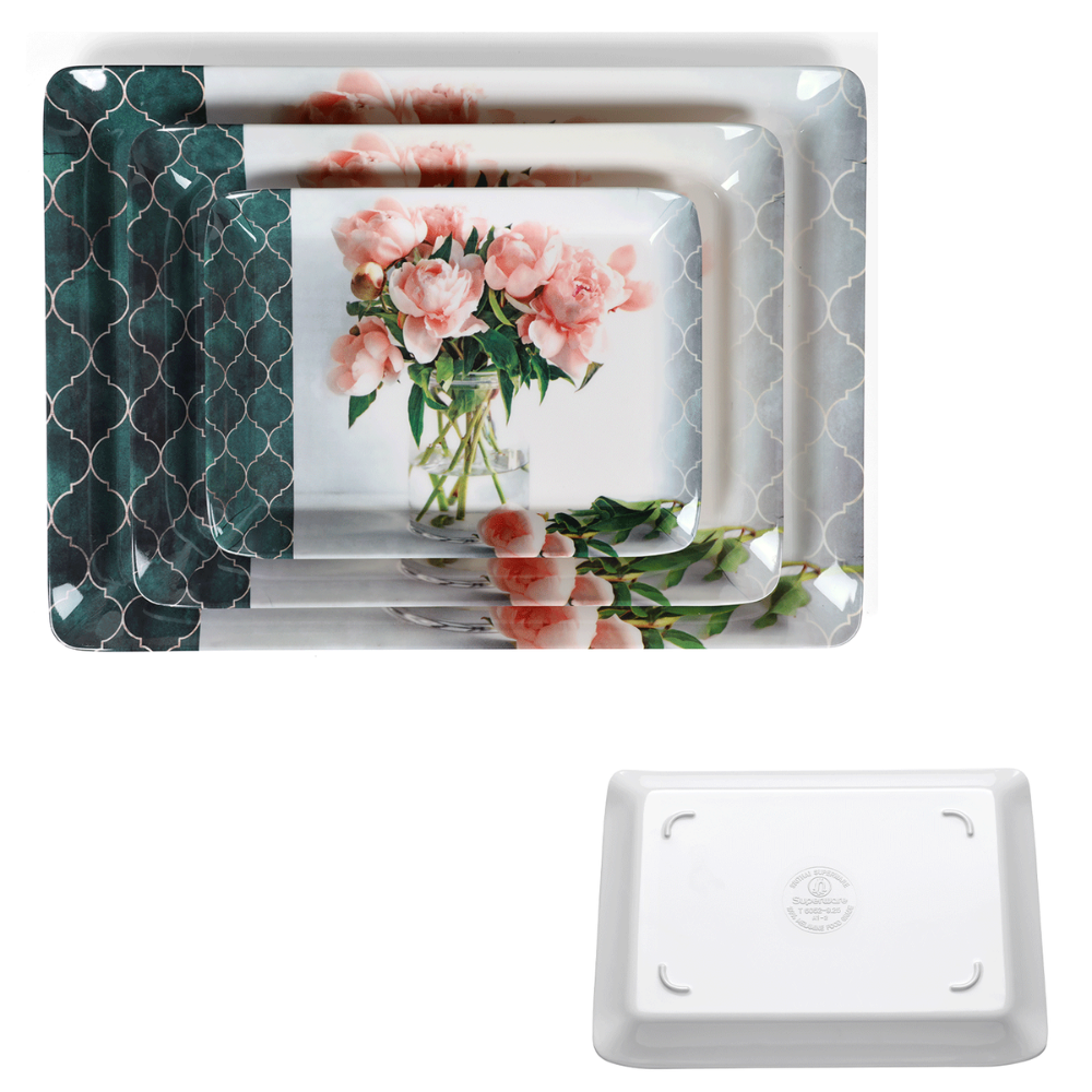 SUPERWARE, Splendid Tray Set - PEONY ROSE GLOSSY | Set Of 3 Pcs.