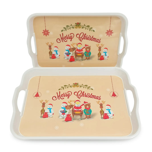 EKTRA | Premium Melamine | Handy Tray Set – Merry Christmas (2 Pcs.) | Durable, Fade Proof