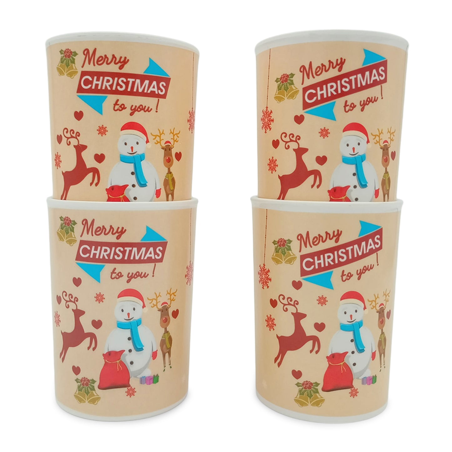 EKTRA | Premium Melamine | Tumbler Set – Merry Christmas (4 Pcs.) | Durable, Fade Proof