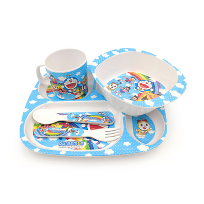 SUPERWARE | Pure Melamine | Kid Set - DORAEMON RAINBOW | Set Of 5 Pcs.| Stain Free, Glazed Finish