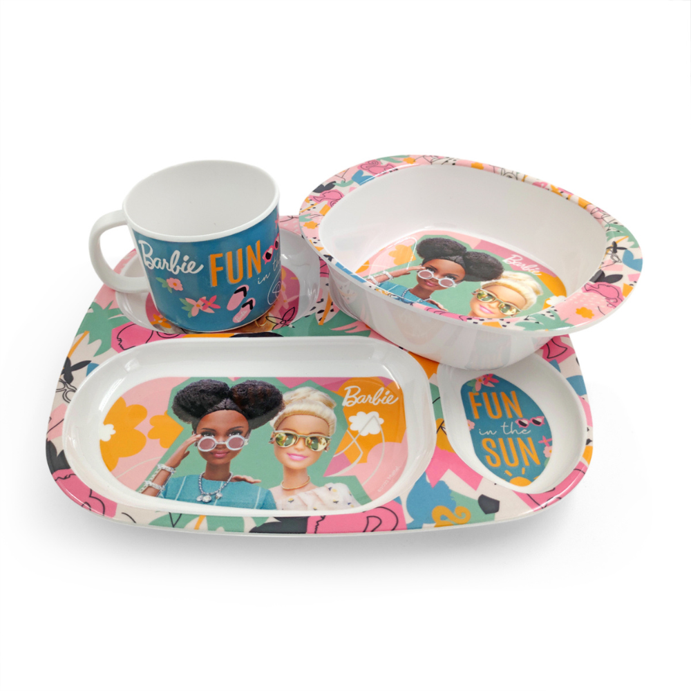 SUPERWARE | Pure Melamine | Kid Set - BARBIE FUN IN THE SUN | Set Of 3 Pcs.| Stain Free, Glazed Finish