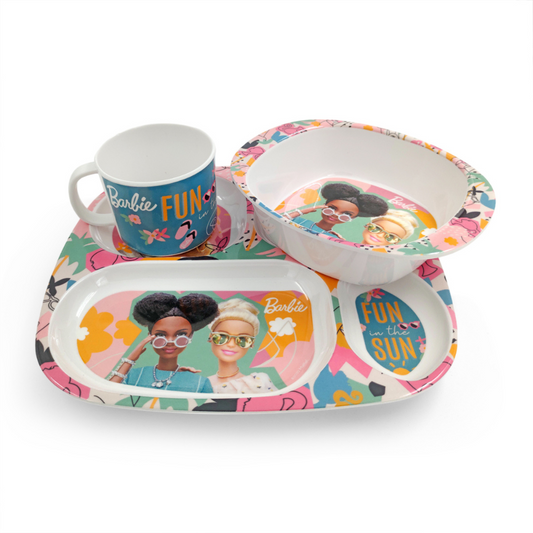 SUPERWARE | Pure Melamine | Kid Set - BARBIE FUN IN THE SUN | Set Of 3 Pcs.| Stain Free, Glazed Finish