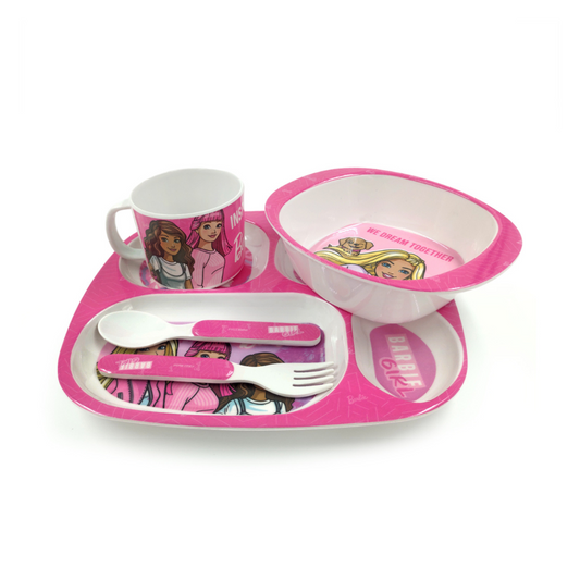 SUPERWARE | Pure Melamine | Kid Set - BARBIE - WISPY FOREST | Set Of 5 Pcs.| Stain Free, Glazed Finish