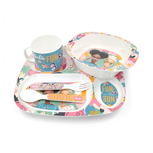 SUPERWARE | Pure Melamine | Kid Set - BARBIE - FUN IN THE SUN | Set Of 5 Pcs.| Stain Free, Glazed Finish