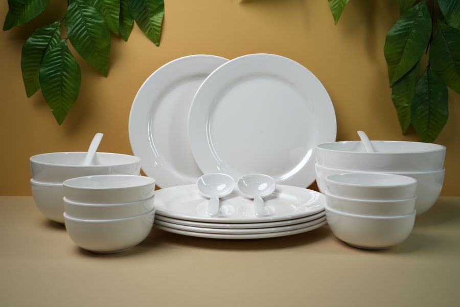 EKTRA | Premium Melamine | Dinner Set - White (Set of 20 Pcs.) | Durable, Fade proof