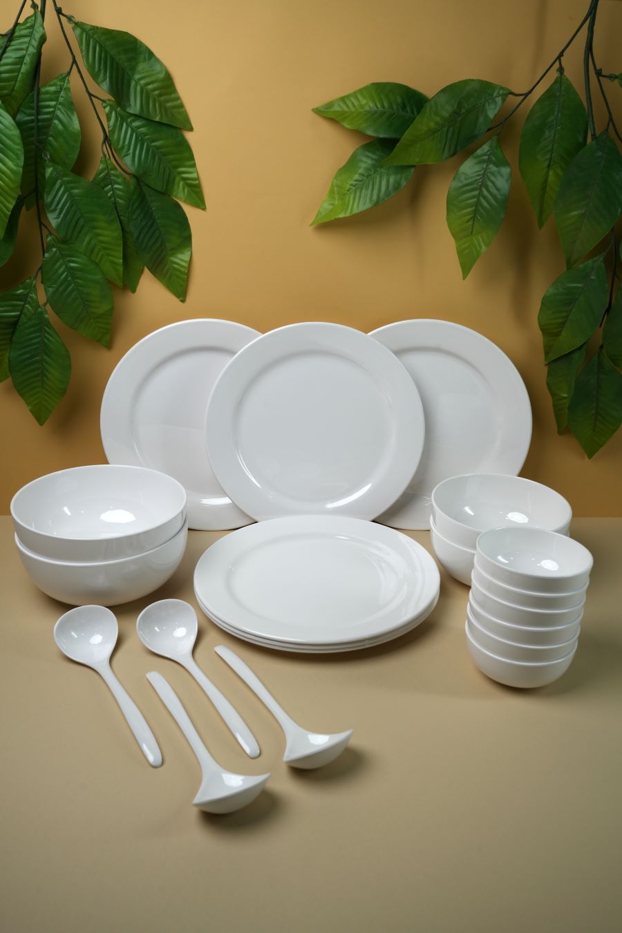 EKTRA | Premium Melamine | Dinner Set - White (Set of 20 Pcs.) | Durable, Fade proof