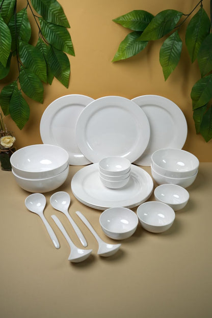 EKTRA | Premium Melamine | Dinner Set - White (Set of 20 Pcs.) | Durable, Fade proof