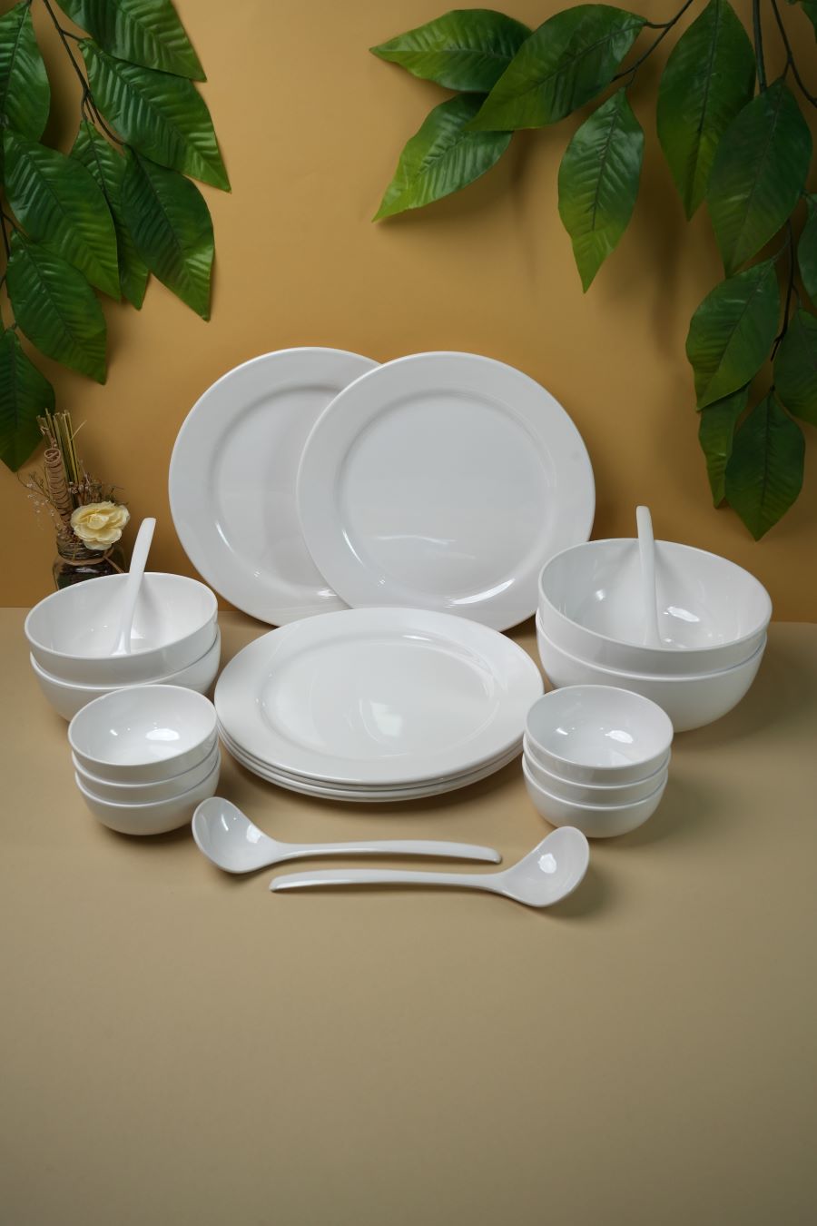 EKTRA | Premium Melamine | Dinner Set - White (Set of 20 Pcs.) | Durable, Fade proof