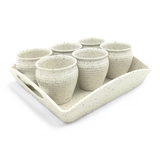 SUPERWARE | Pure Melamine | Kullad & Trayo -  WHITE SAND (7 Pcs.) | Stain Free, Glazed Finish