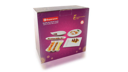 SUPERWARE | Pure Melamine | Entertainment Set | 5 Pcs | Stain free, Glazed Finish